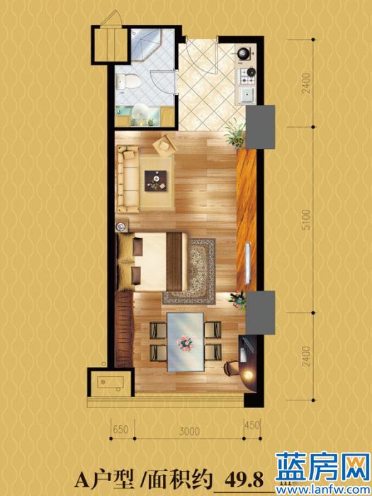 龙城峰景一期9-28层单身公寓C户型2室1厅1卫1厨 73.20平米